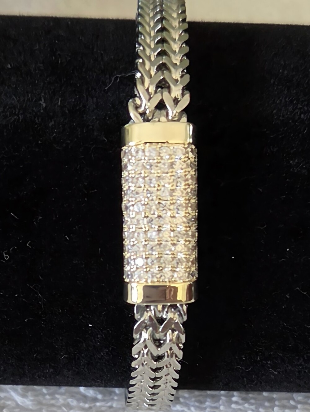 Two Tone Magnetic Clasp Mesh ID Bar Bracelet Silver Gold Tone Sleek